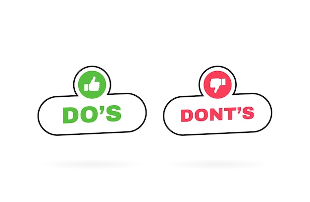 Do's and don'ts button label Modern flat style vector illustration