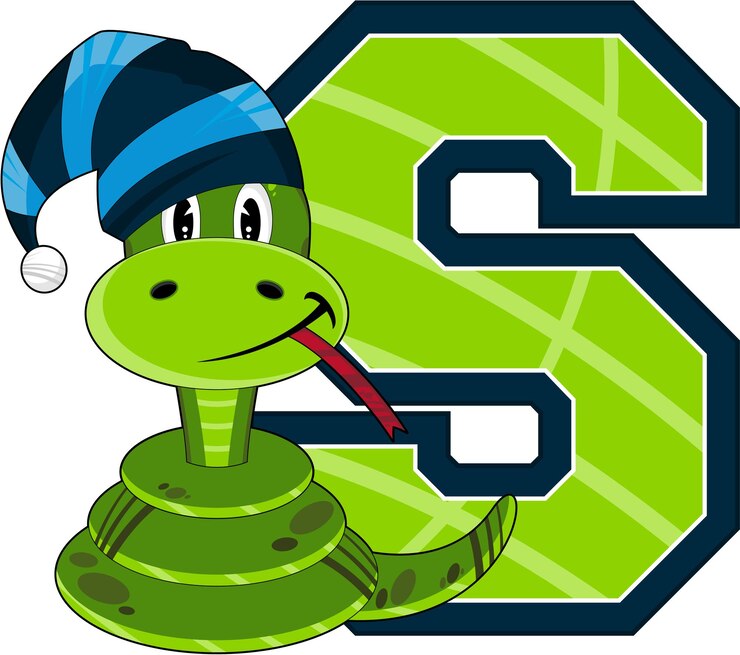 Vector s is for snake in wooly striped hat alphabet learning educational illustration