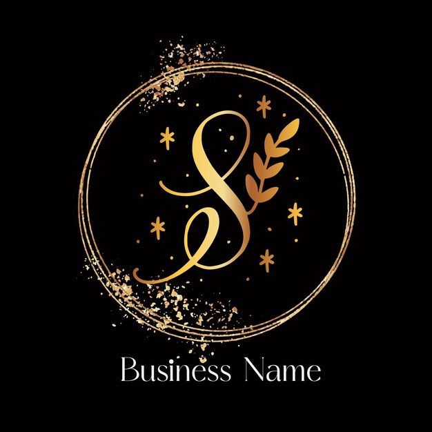 Logo iniziale lettera s design salone boutique di bellezza con logo glitter nero e oro