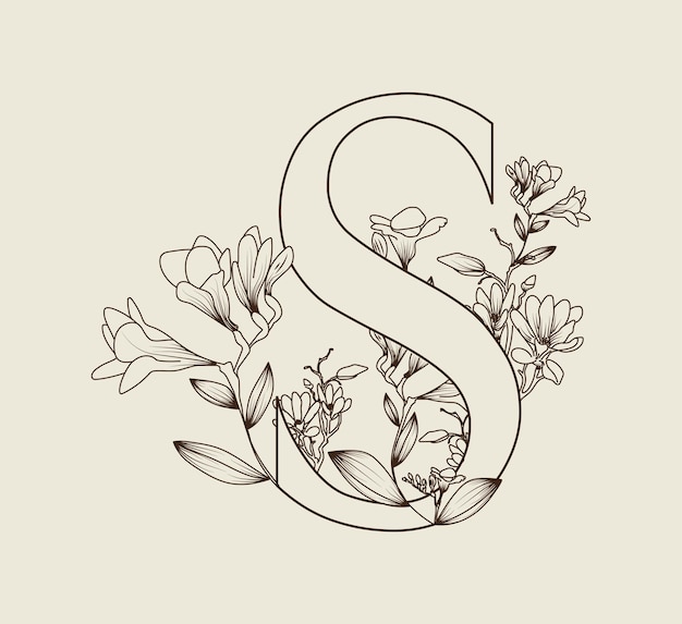 S letters line floral design