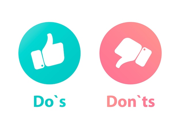 Do`s and don't or like & unlike. icons with thumbs up and thumbs down icons
