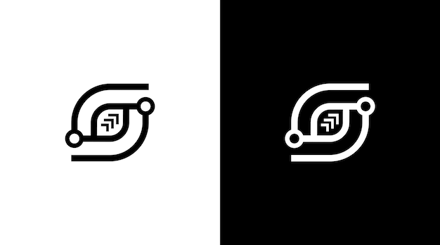 S logo and arrow vector technology monogram black and white icon style Design template