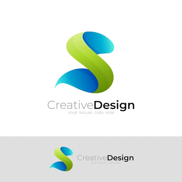 Vettore logo s logo della lettera s e stile 3d della società di design colorato