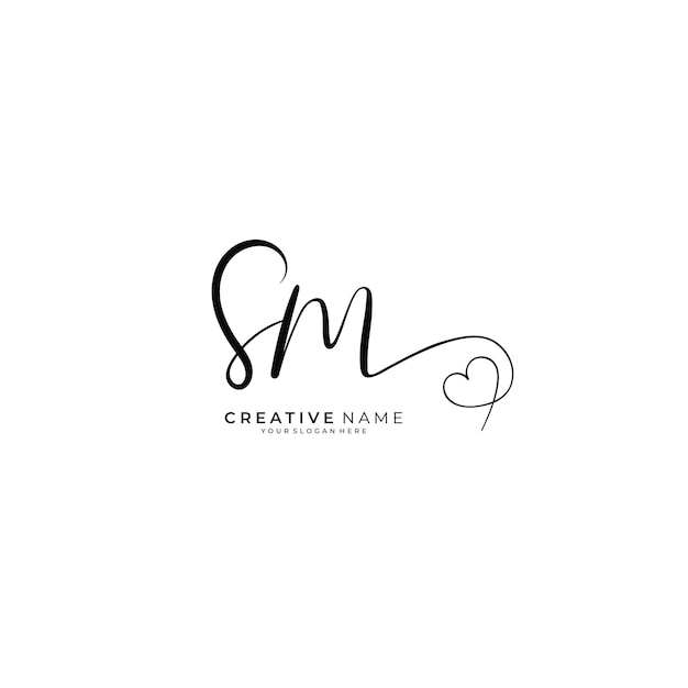 S m sm handwriting logo of initial signature with love