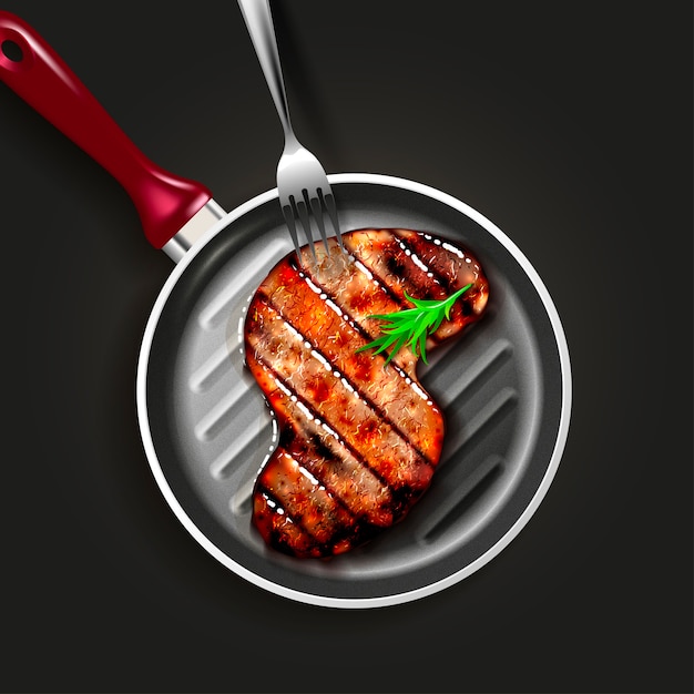 Vector s-shape grilled beef steak with herb spices