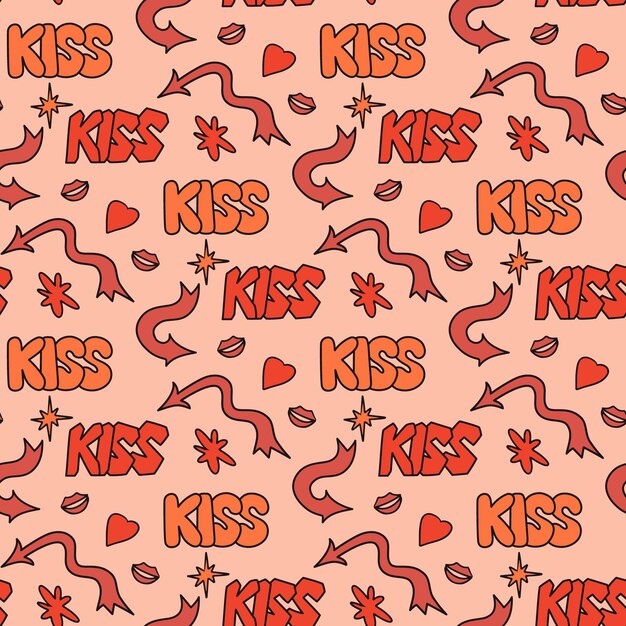 S style seamless pattern with word kiss