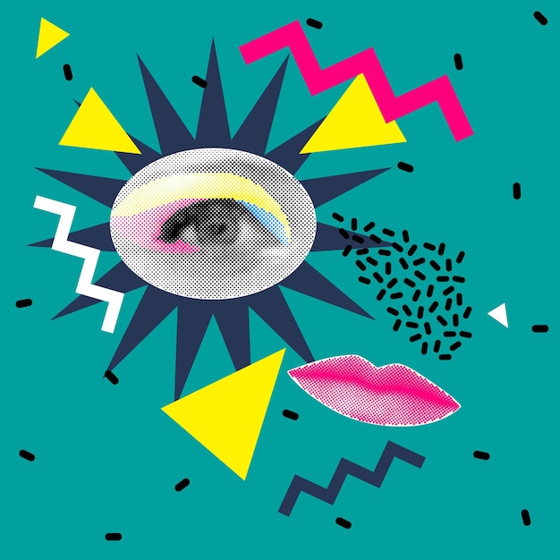 The s vector illustration eyes and lips halftone