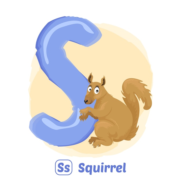 S voor eekhoorn. premium illustratie tekenstijl van alfabet dier voor onderwijs