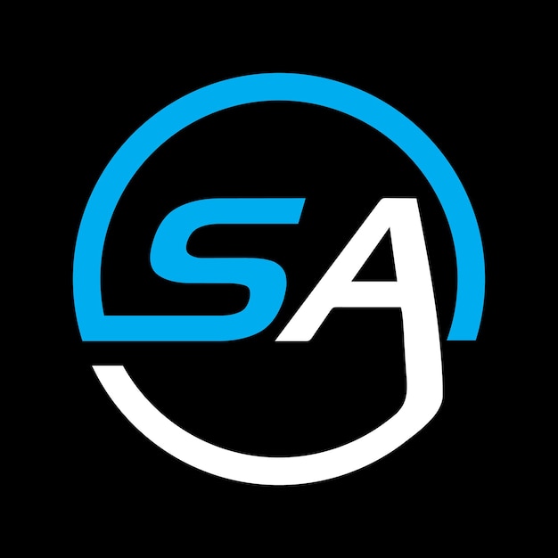 黒の背景にSA文字のロゴデザイン初期モノグラム文字SAロゴデザインベクトルテンプレート