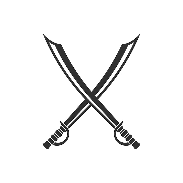サーベルのアイコン 交差したシミターの剣のアイコン 2 つのサーベルまたは騎兵の剣のベクトル図