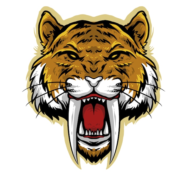 Vector saber tooth tiger head angry design