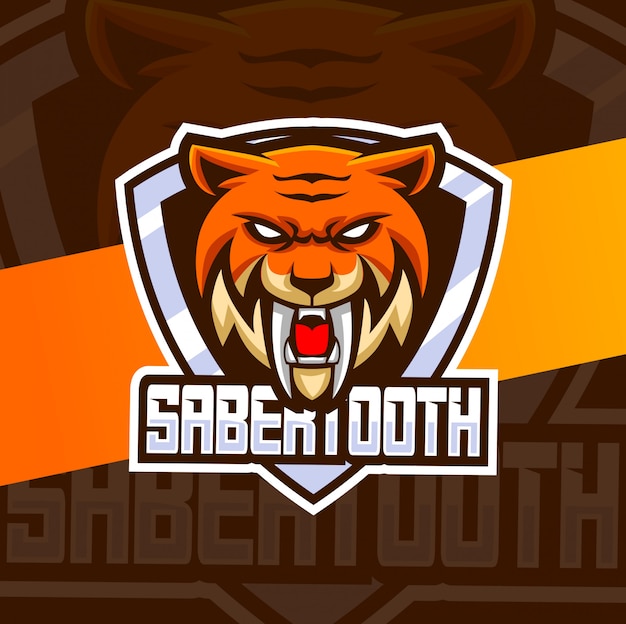 Vector sabertooth tiger head mascot esport logo