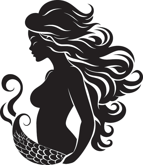 Vettore sable serenade black mermaid emblem midnight muse vector mermaid nera