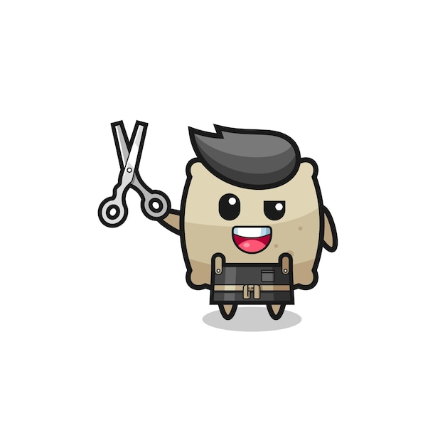 Sack character as barbershop mascot cute design