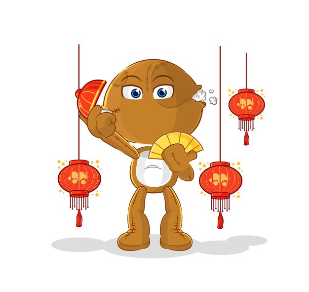 Sack doll Chinese with lanterns illustration character vector