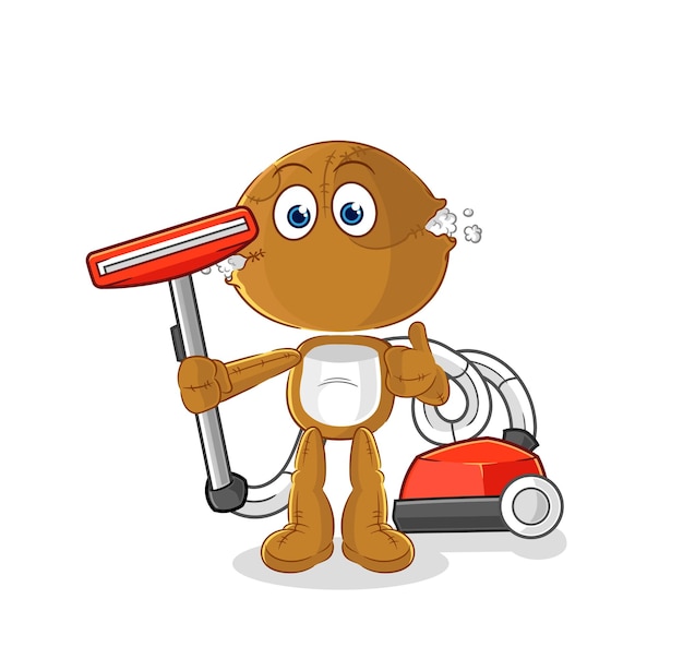 Sack doll clean with a vacuum character vector