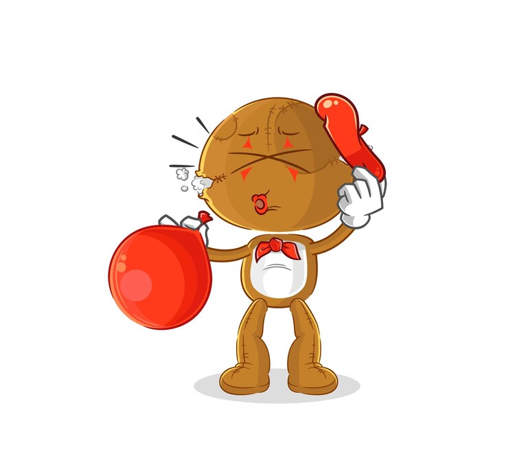 Vector sack doll pantomime blowing balloon cartoon mascot vector