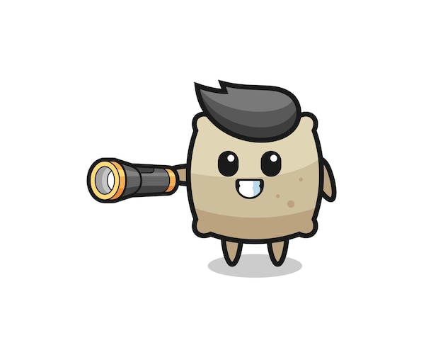 Sack mascot holding flashlight  cute design