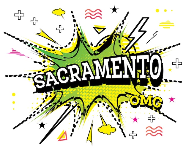 Sacramento komische tekst in pop-art stijl geïsoleerd op een witte achtergrond