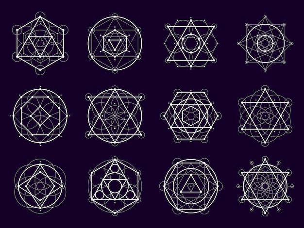 Vector sacred geometric shapes mystery esoteric symbols