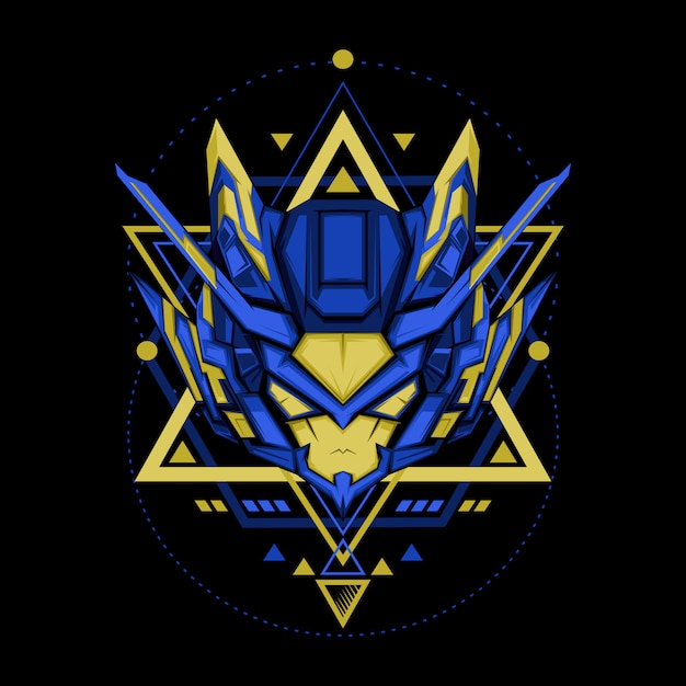 Sacred geometry blue yellow robot