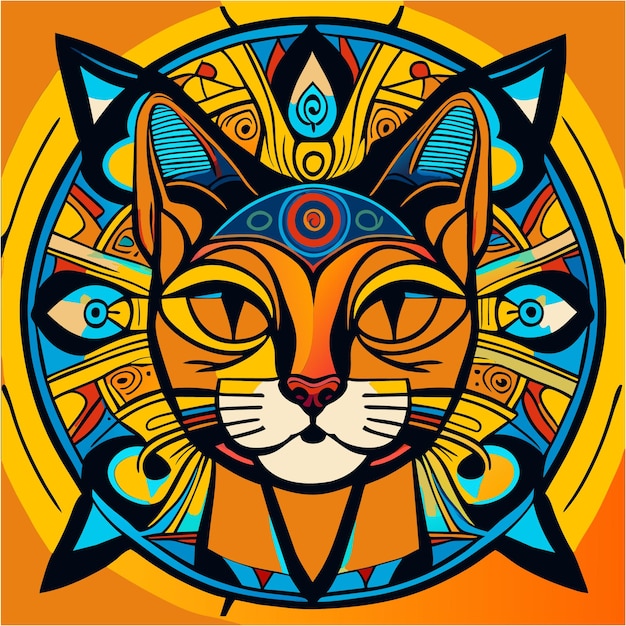 T シャツのマンダラ アートに囲まれた神聖な幾何学模様のソマリ猫が喜ぶ
