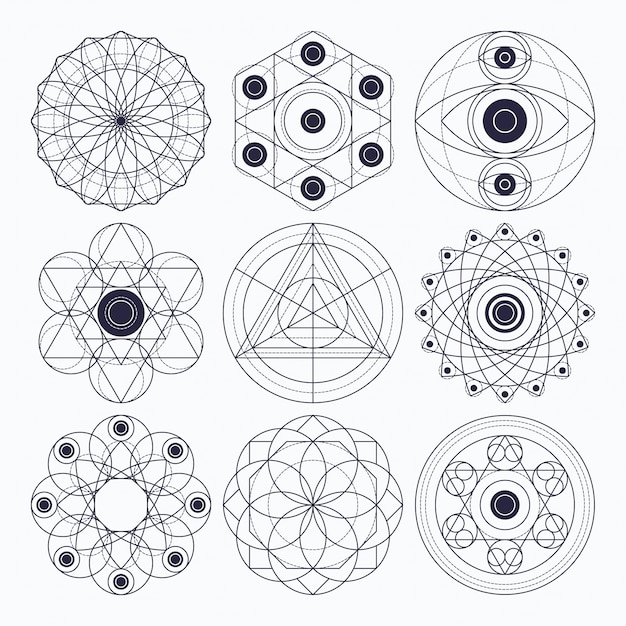 ベクトル 神聖な幾何学デザイン要素。元のアウトライン（拡張されていないストローク）。