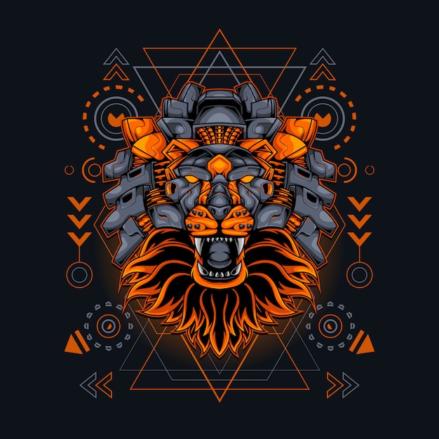 Sacred geometry lion robotic head  illustration