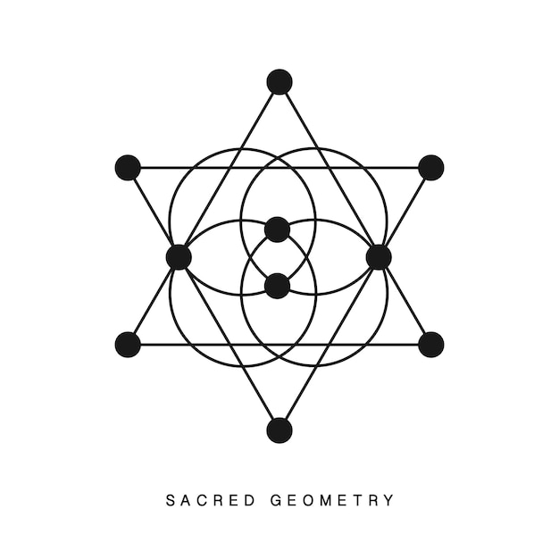 神聖な幾何学記号のタトゥーは白で隔離錬金術線形現代美術哲学宗教として