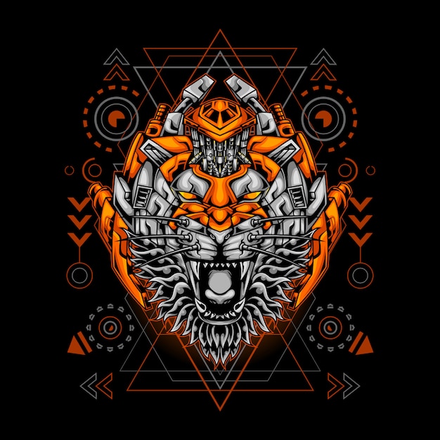 Sacred Geometry Tiger Robot  Illustration