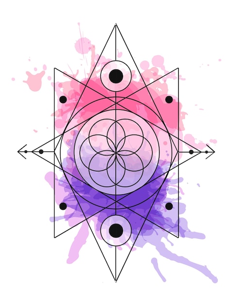 Vettore elemento di illustrazione vettoriale della geometria sacra su sfondo acquerello buono per il design del logo di tappetino yoga e vestiti stile boho