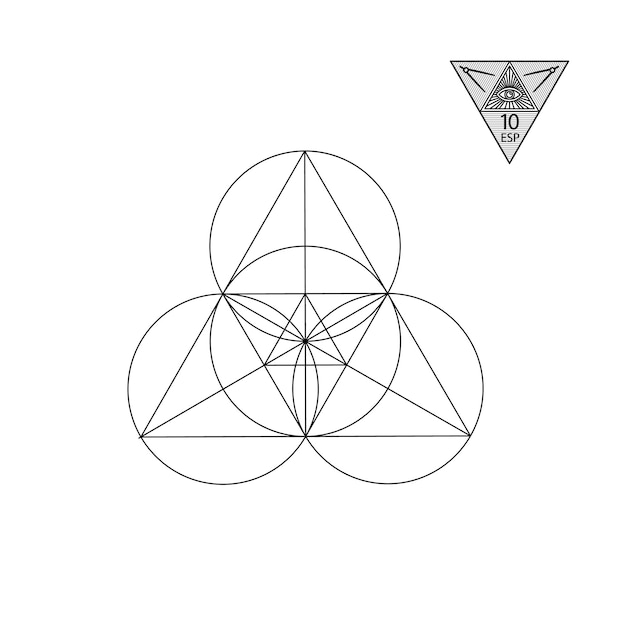 白い backgro の白い神聖な幾何学の黒い線に分離された神聖な幾何学のベクトル図