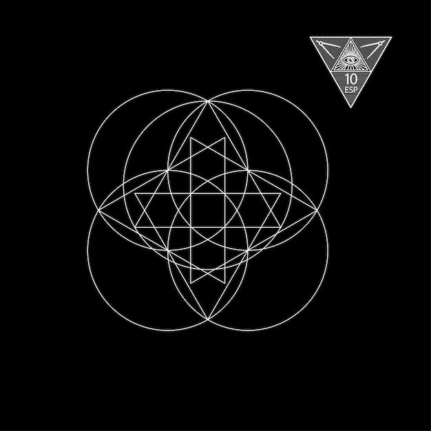 Sacred geometry Vector Illustration isolated on white Sacred geometry White lines on a black background