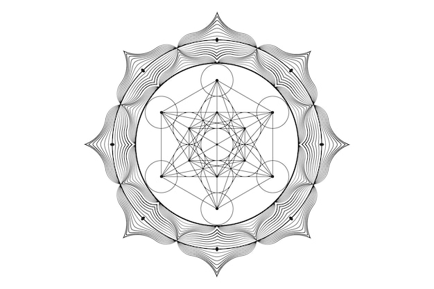 Vector sacred mandala of metatrons cube mystical flower of life sacred geometry graphic element vector