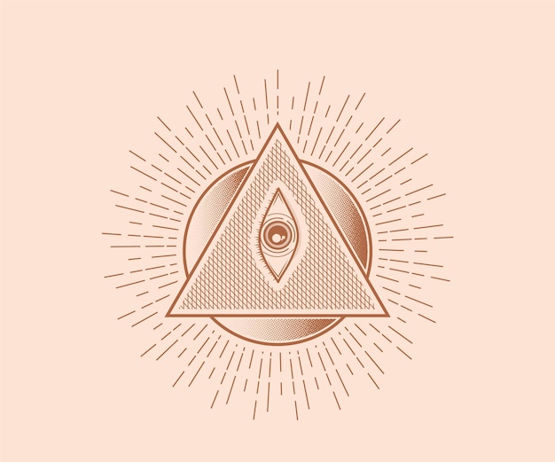 Вектор Священный мистический бог всевидящий глаз иллюминаты символ иллюстрация сакральная геометрия тату шрам печать