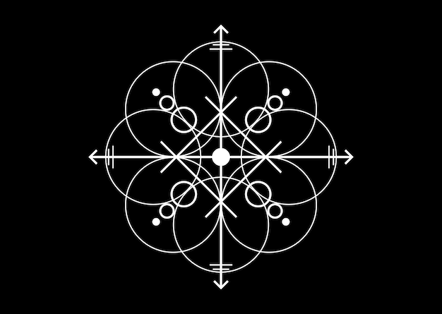 Vector sacred seal of powerful energy, sigil for protection with geometric shapes and mystical arrows sign