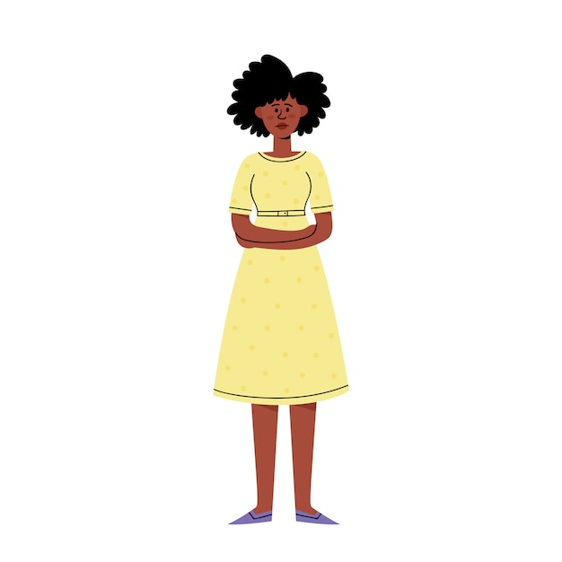 sad african american young woman standing and crossing the arms