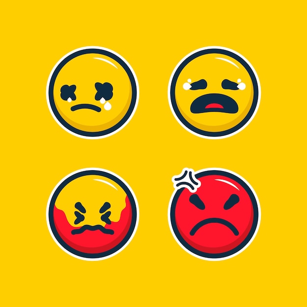 Vector sad and angry emoji on yellow background