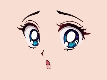 Premium Vector | Sad anime face manga style big blue eyes little ...