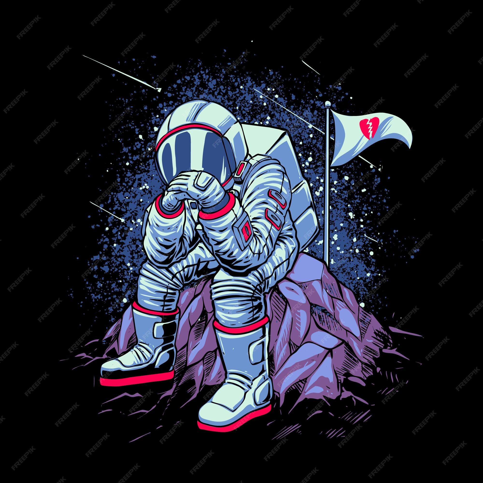 Sad Astronaut Sitting On Planet One Stock Illustration 1650991819