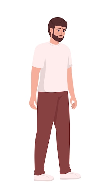 Vector sad bearded man in casual outfit semi flat color vector character