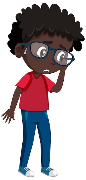 Vector sad black boy cartoon character