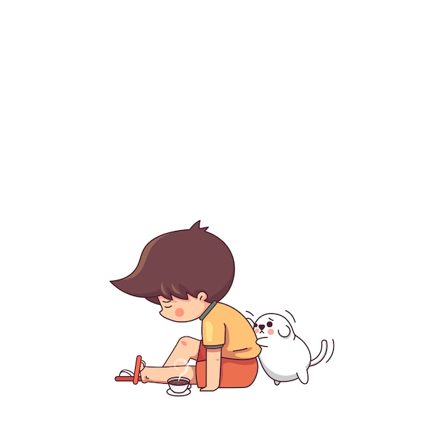 Sad boy and the dog