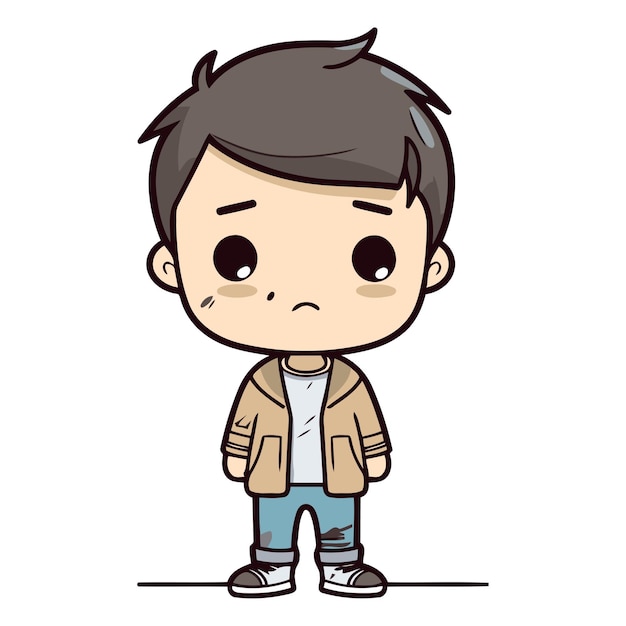 Vector sad boy cartoon character in a flat style design