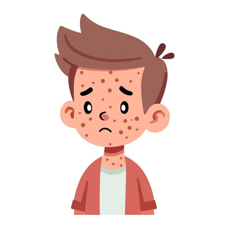 Vector sad boy get measles ill