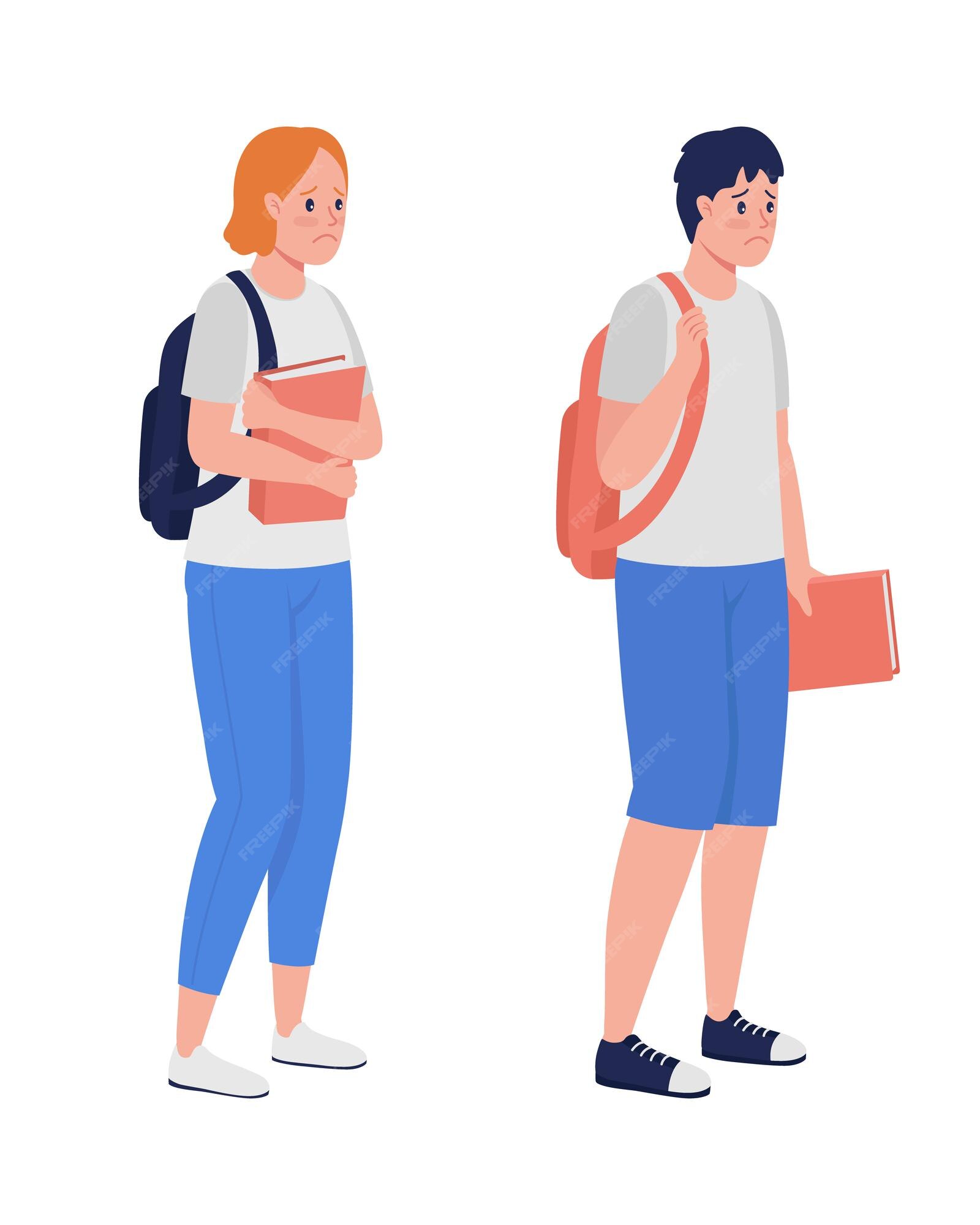 Premium Vector | Sad boy and girl semi flat color vector character set.  standing figure. full body people on white. teen problems isolated modern  cartoon style illustration for graphic design and animation