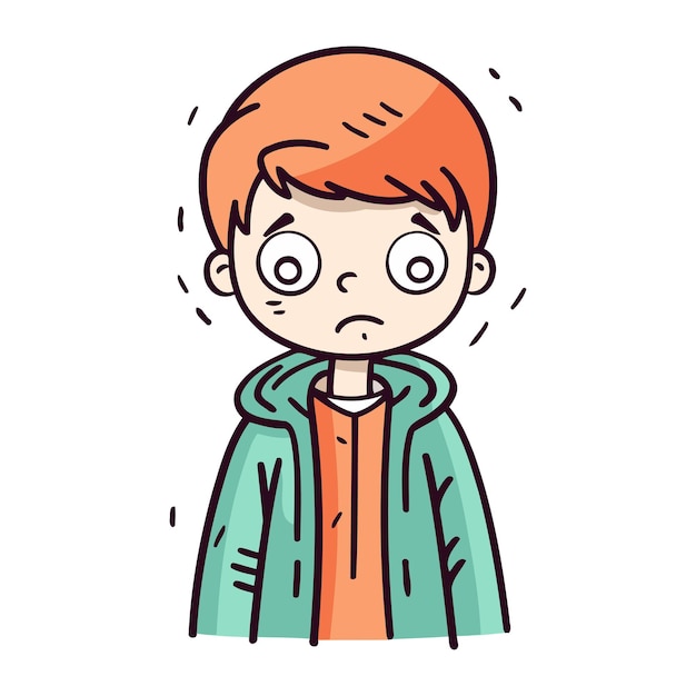 Sad boy in jacket Vector illustration in doodle style