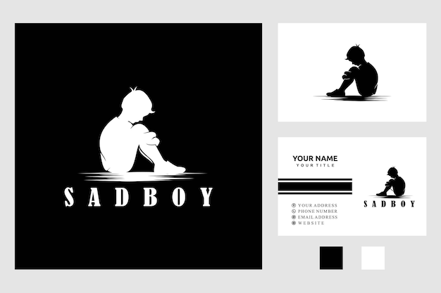 sad boy silhouette movie logo design vector