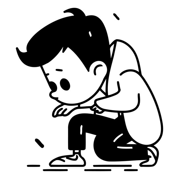 Vector sad boy sitting on the floor in cartoon style