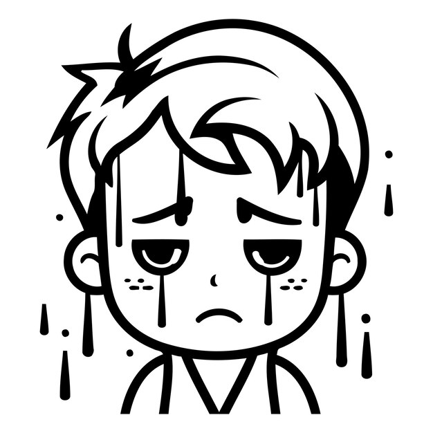 Vector sad boy with tears on his face vector illustration of a sad boy